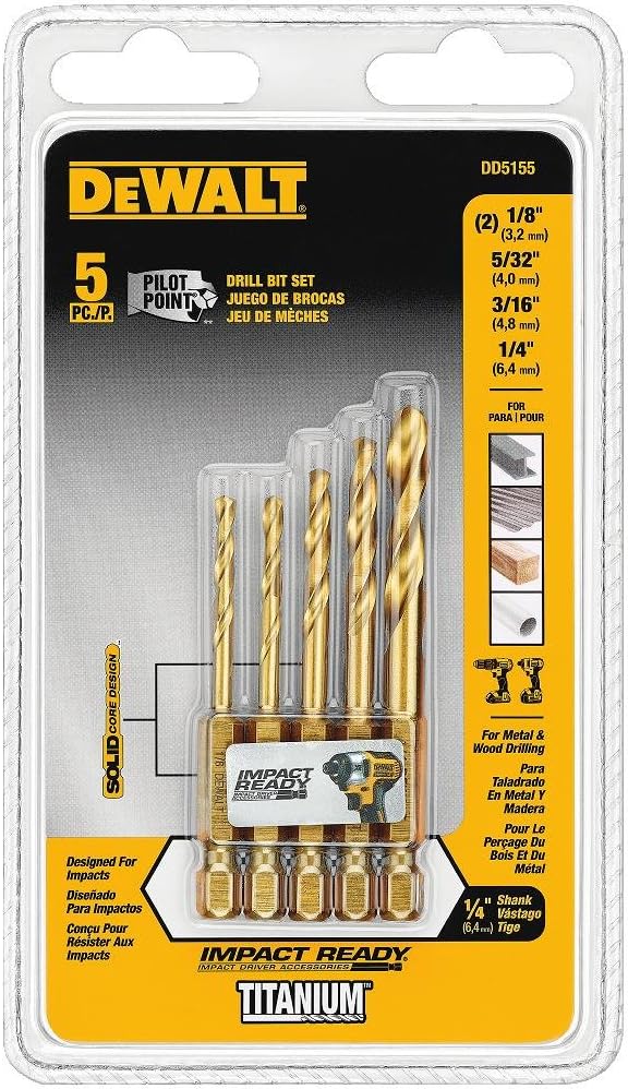 DEWALT Titanium Drill Bit Set, 10-Piece Impact Ready (DD5160) : Everything Else