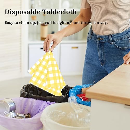Miniatura 5 de Mantel rectangular a cuadros amarillo de 54 x 108 pulgadas, mantel desechable de plástico impermeable para picnic al aire libre, cocina, fiesta de