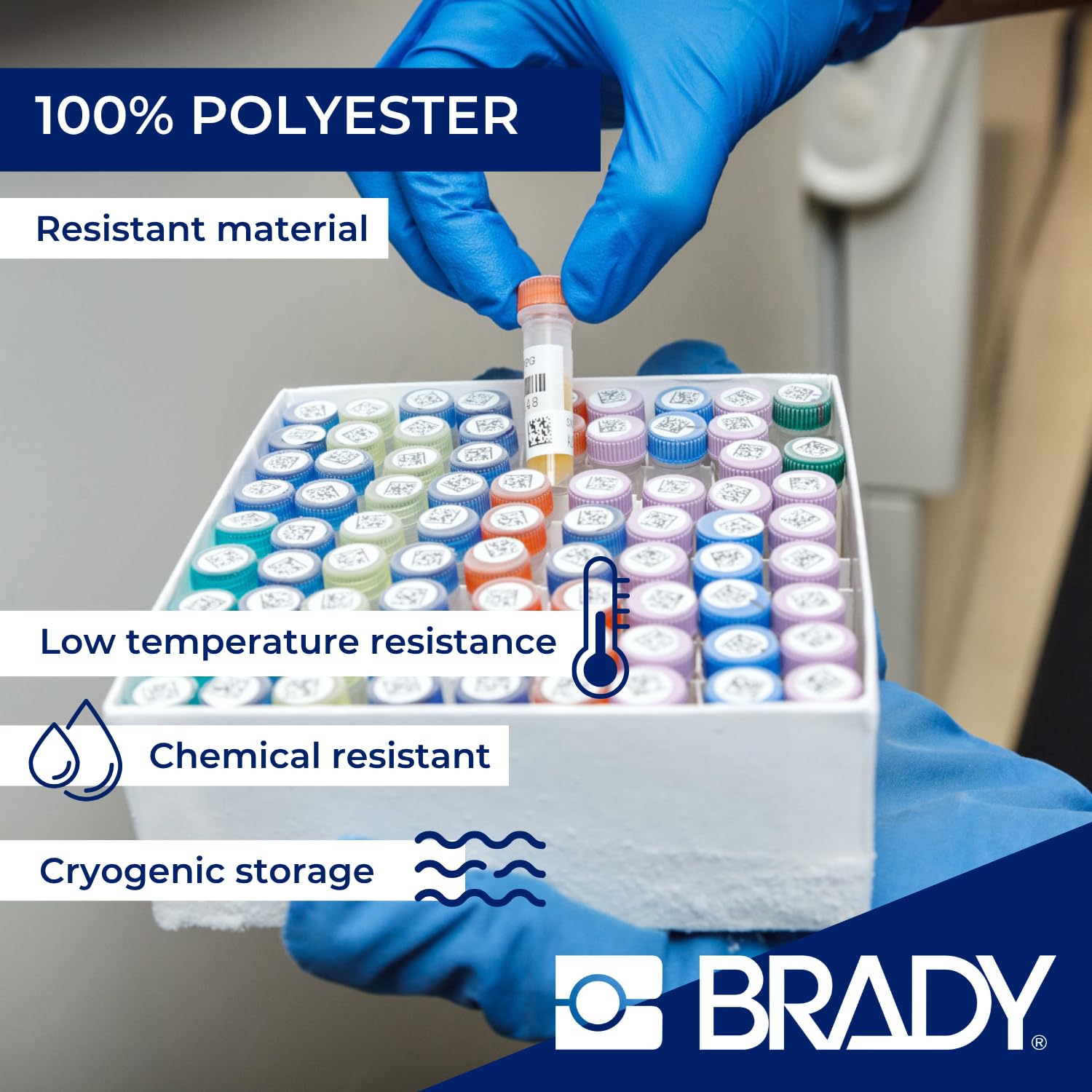 Brady FreezerBondz™ Polyester-Vorgefertigte Etiketten für Etikettendrucker BMP51/BMP53/M511-180 Klebeetiketten - Schwarz auf Weiß (22,86 mm (B) x 25,40 mm (H)) - M5-156-492