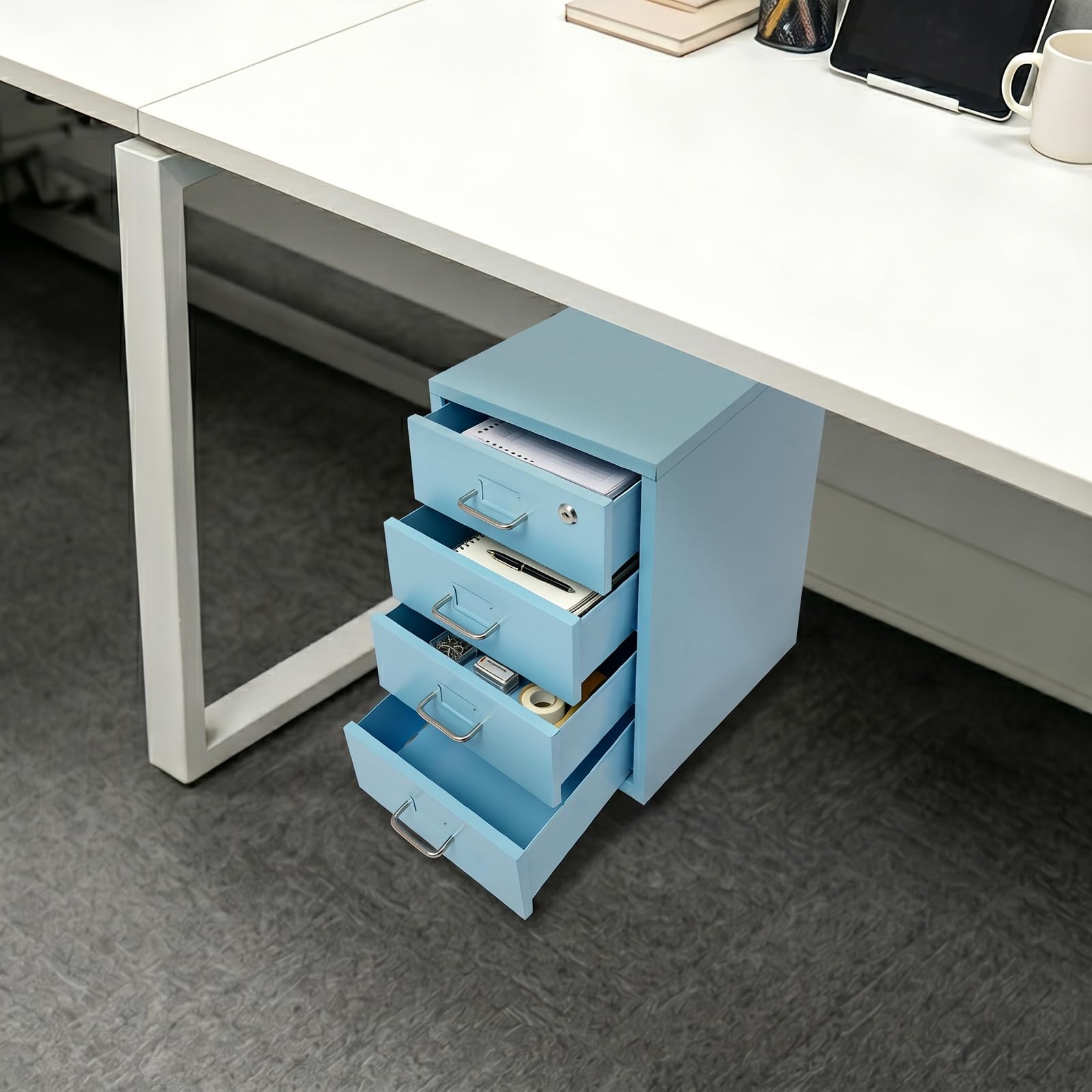 Cajonera de metal con 4 cajones con cerradura para archivador móvil para