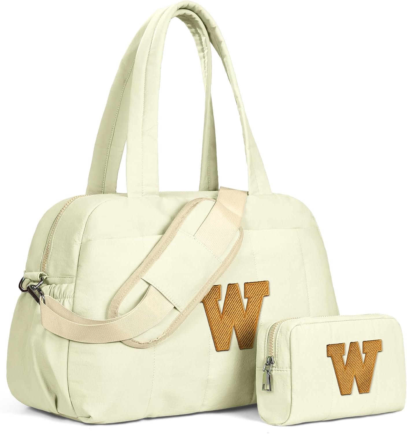 Gifts for Girls 10-12-Trendy Gifts-Duffle Bag for Travel Women, Travel Bags?Initial Overnight Bag with Wet Pocket?Lightweight Weekender Bags Personalized Gym Tote with Makeup Pouch Beige W