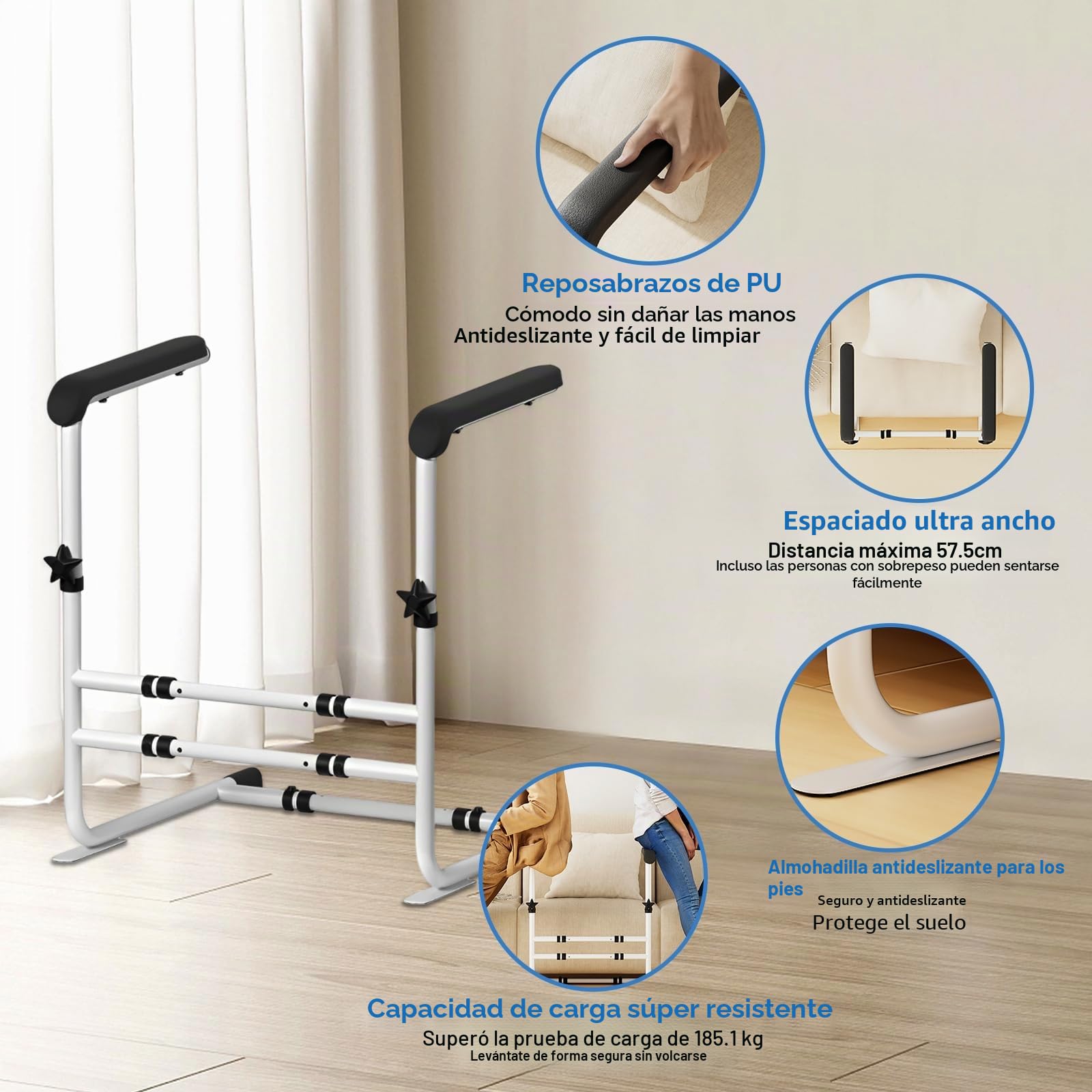 JAOGAUS Ayuda para levantarse de la silla de sofá para personas mayores | Elevador de sofá con 6 alturas ajustables, ancho ajustable, mango de seguridad para pacientes, discapacitados