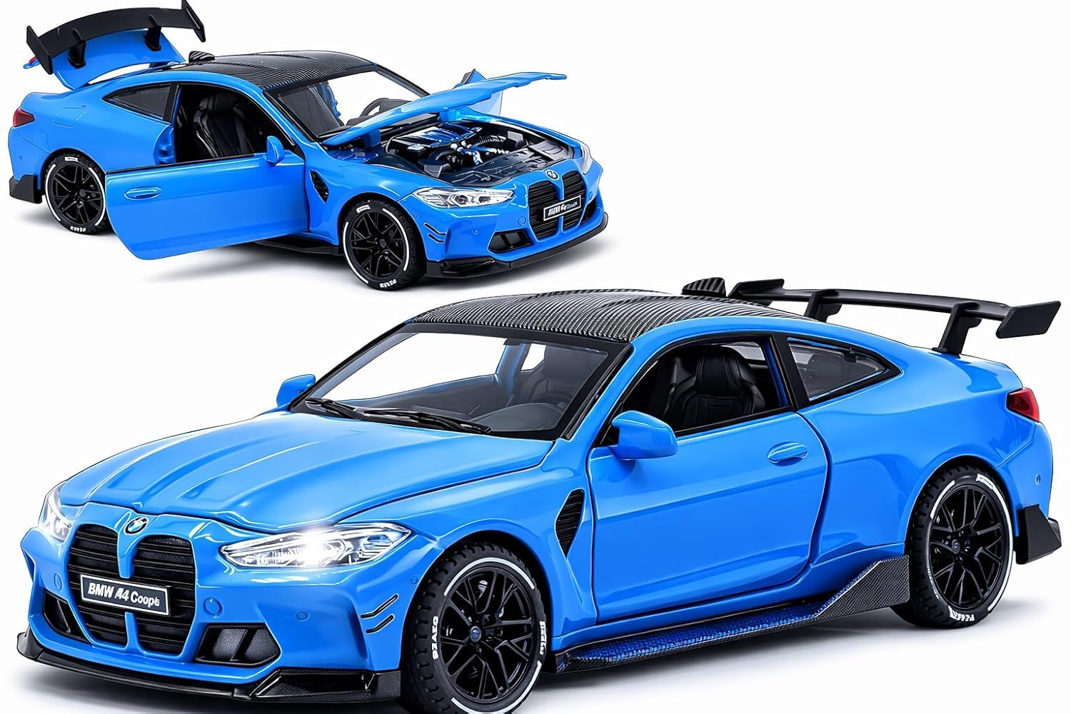 WORSHIPER 1:32 Diecast Model Alloy B-M-W M4 Metal Pull Back Car with Sound Light, Openable Doors, Toy Vehicles for Kids Gift, car for Kids (B/M/W M4 Blue Color)-image-35