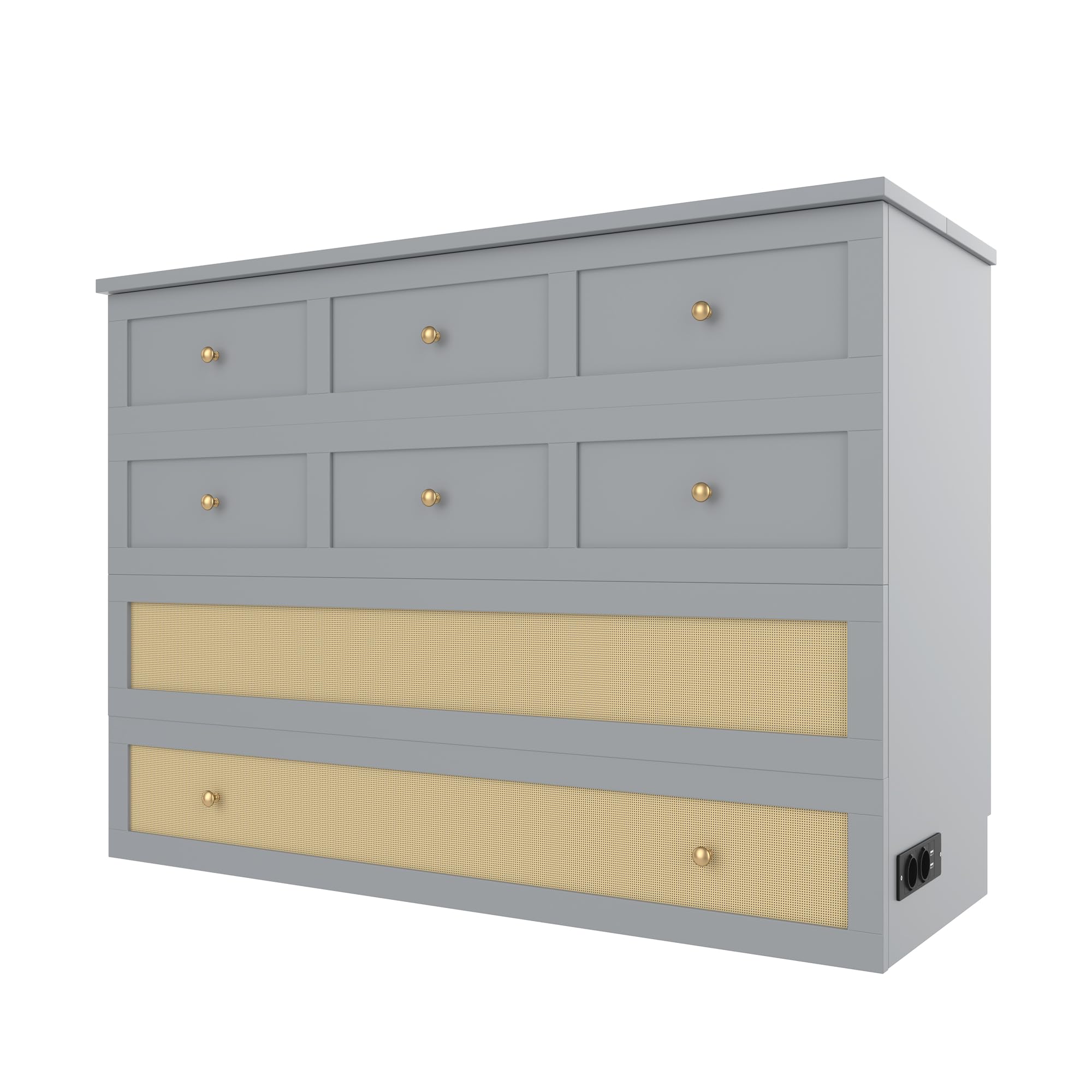 Cama Armario, 140 x 200, Móvil Armario Cama con Cajones en el Extremo de la Cama y Estante en la cabecera de la Cama con USB y Enchufe Cama con Plataforma Convertible, Sin Colchón (Gris)
