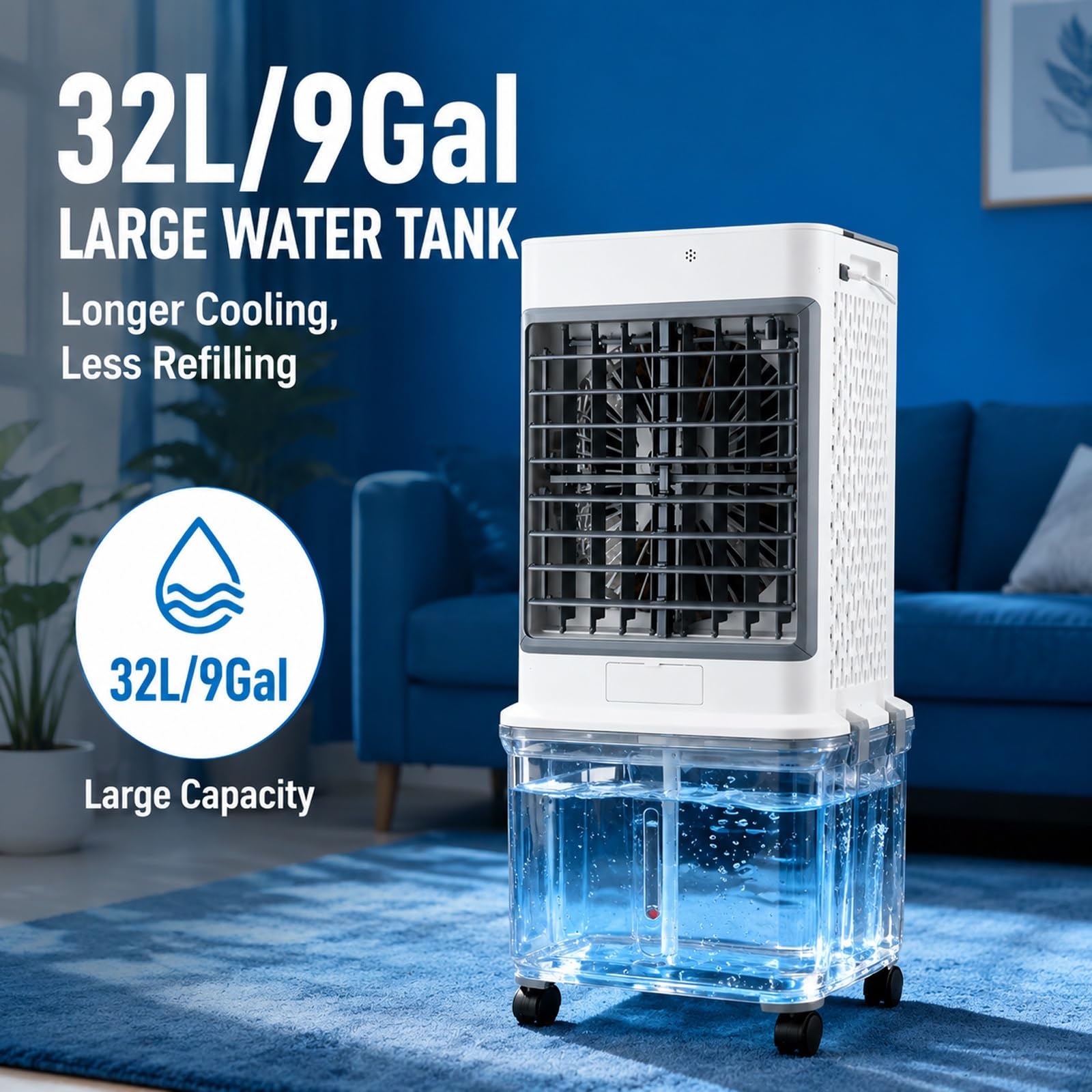 Aria Condizionata Portatile Serbatoio Dell'acqua Da 35L, Raffrescatore | Raffreddamento Rapido in 3 Minuti, Telecomando, per Soggiorno, Camera da Letto e Studio 38×34×85cm, 110-220V(Gray)
