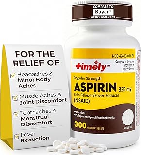 TIME-Cap-Labs 300 Count Regular Strength Aspirin 325mg for Adults - Compared to Bayer - Coated Regular Strength Aspirin Tablets - Pain Reliever for Minor Aches and Pains - Made in USA