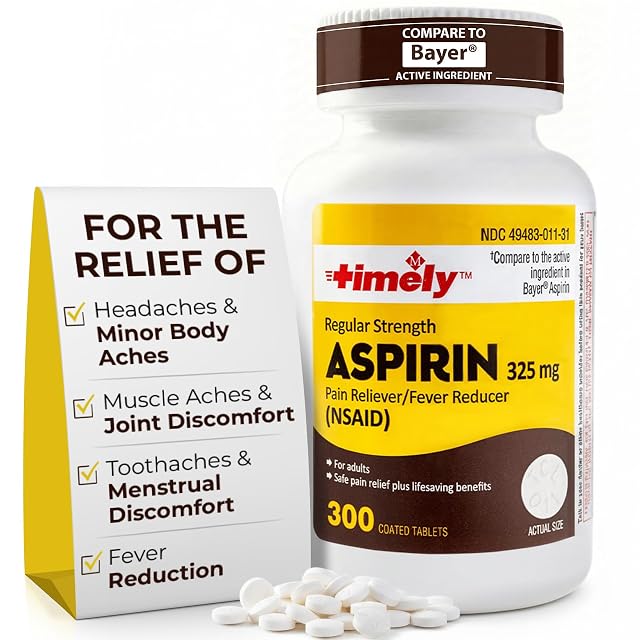 TIME-Cap-Labs 300 Count Regular Strength Aspirin 325mg for Adults - Compared to Bayer - Coated Regular Strength Aspirin