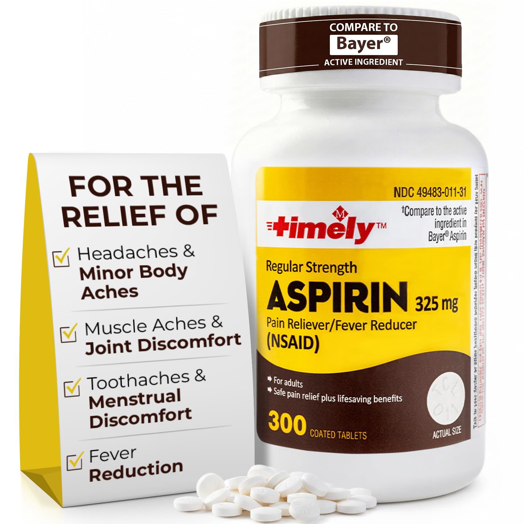 TIME-Cap-Labs 300 Count Regular Strength Aspirin 325mg for Adults - Compared to Bayer - Coated Regular Strength Aspirin