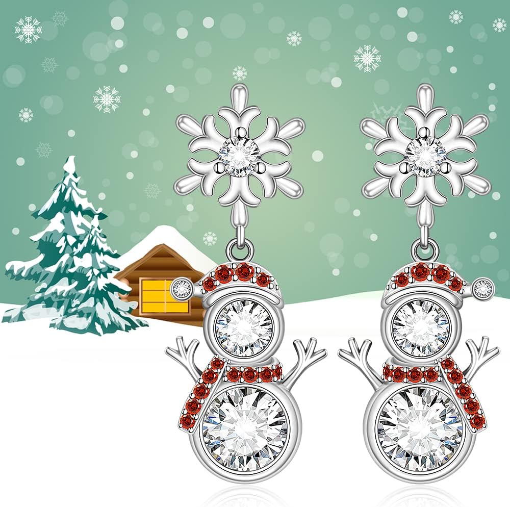 Christmas Snowman Earrings Snowflake Earrings for Women Sterling Silver Red Santa Snow Flower Holiday Dangle Drop Earrings Xmas Gifts - Image 6