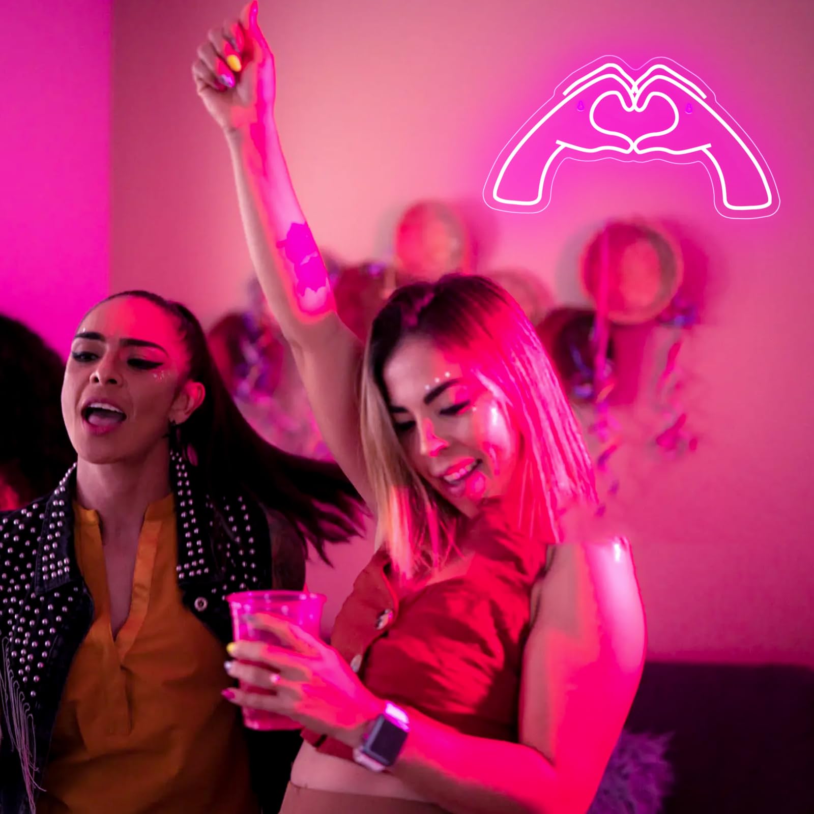 Neonschild mit Herz-Händen, rosa Raumdekoration, Licht mit Dimmer und USB, LED-Wandkunst für Musikliebhaber, Schlafzimmer, Spielzimmer, Bar, Party, Hochzeit, Geburtstag,
