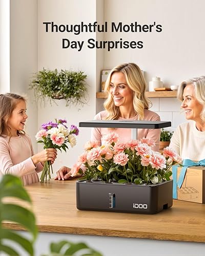 Miniatura 24 de iDOO Kit de sistema de cultivo hidropónico, 12 cápsulas, regalos de Navidad para mujeres, mamá, jardín de hierbas para interiores con luz LED