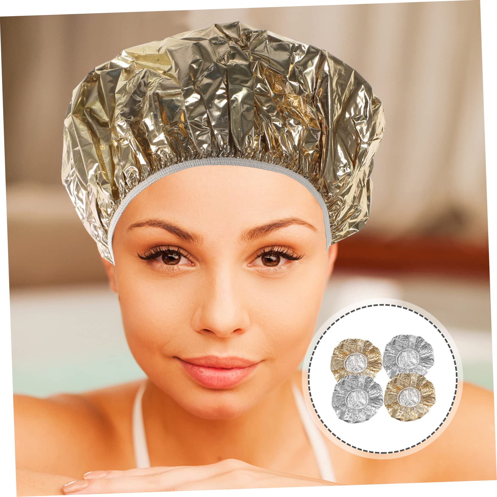 FRCOLOR Heated Hair Cap Set 4pc Tin Foil Cap Elastic Foil Hair Cap for Deep Conditioning Hair Coloring Salon Use
