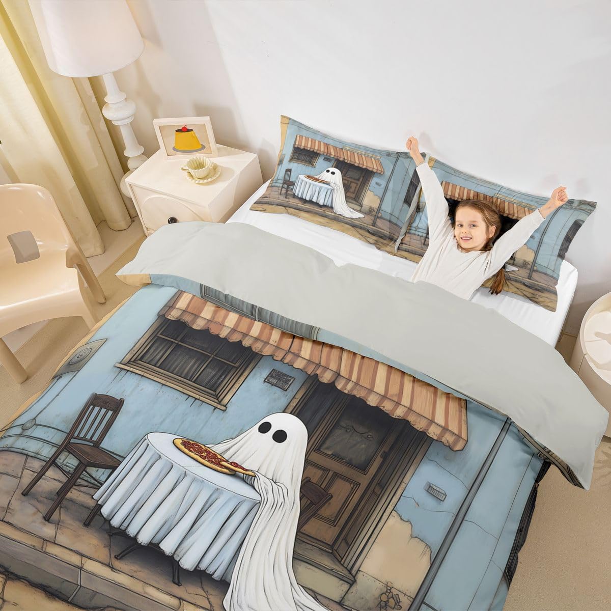 Manfei Ghost Pizza Dining 2 Pieces Soft Bedding Set Toddler(No Comforter) image 5