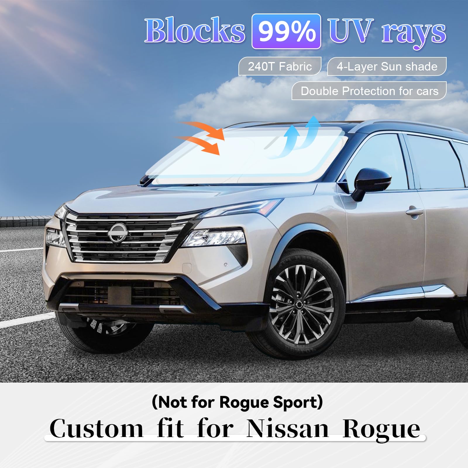 ULROLIT Custom Fit Windshield Sun Shade For Nissan Rogue (2021-2024, 3rd Gen) - Foldable Heat & UV Blocker, Reflective Sunshade With Storage Bag - View #10