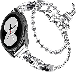 NINKI Beaded Bands Compatible Samsung Galaxy Watch 5 40mm 44mm 45mm/4 40mm 44mm/Active 2/Watch 42mm/Watch 3 41mm Band Women,Stainless Steel Links Bands for Galaxy Watch 4&5 Band Beads Silver Black
