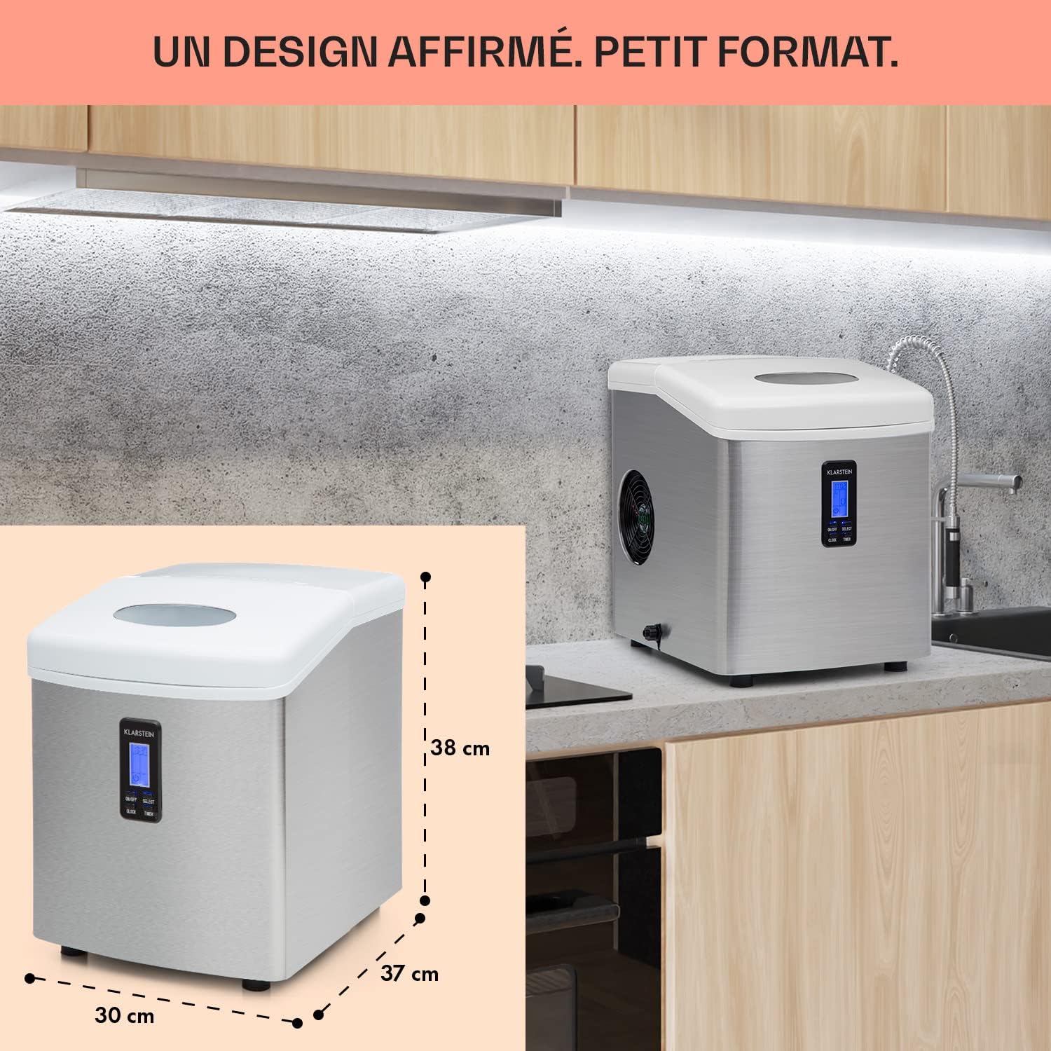 Machine à glaçons domestique design minimaliste sur plan de travail