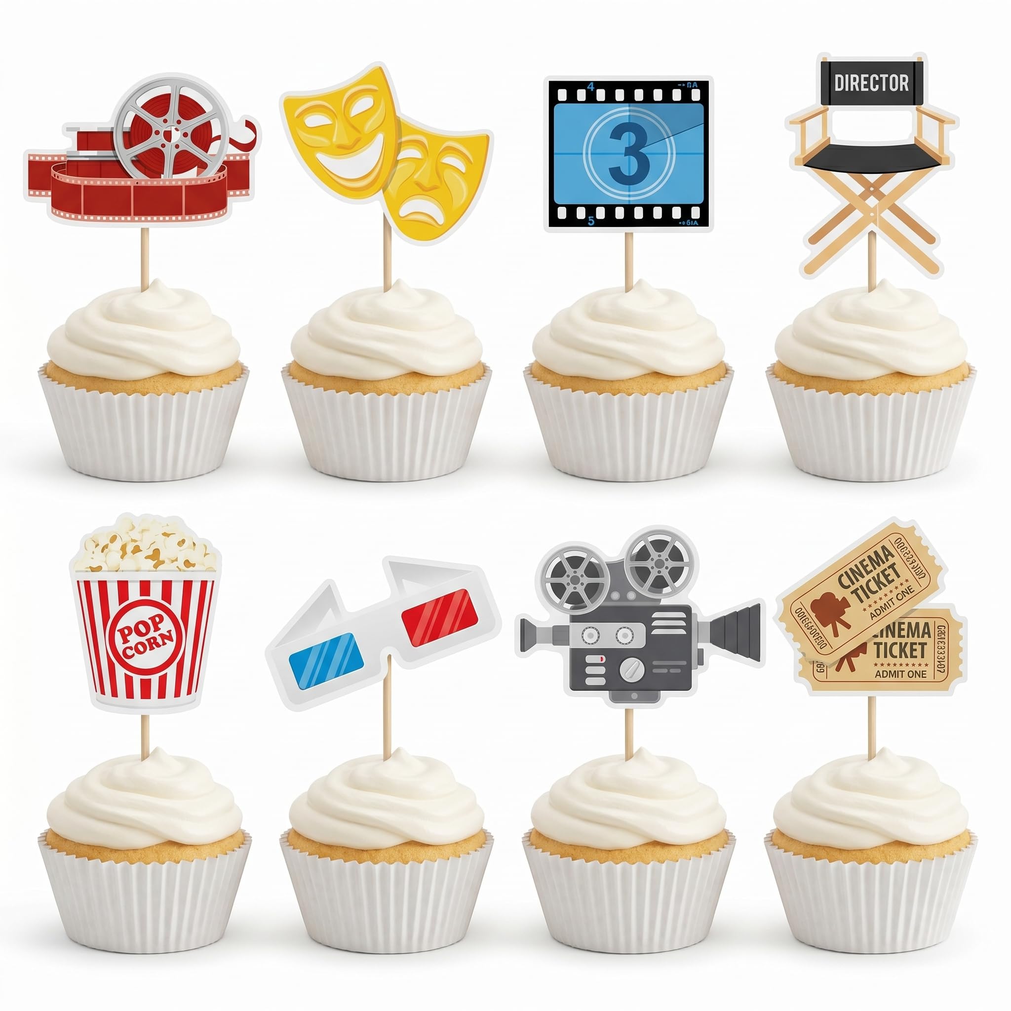 Arthsdite 24 Pcs Movie Night Cupcake Toppers Cinema Theme Cupcake Picks for Hollywood Movie Night Party Decorations Birthday Oscar Awards Night Party Supplies โ image 1