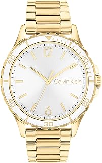 Relógio feminino de quartzo iônico fino banhado a ouro e pulseira de elos, cor: banhado a ouro (modelo: 25200099), Banhado a ouro