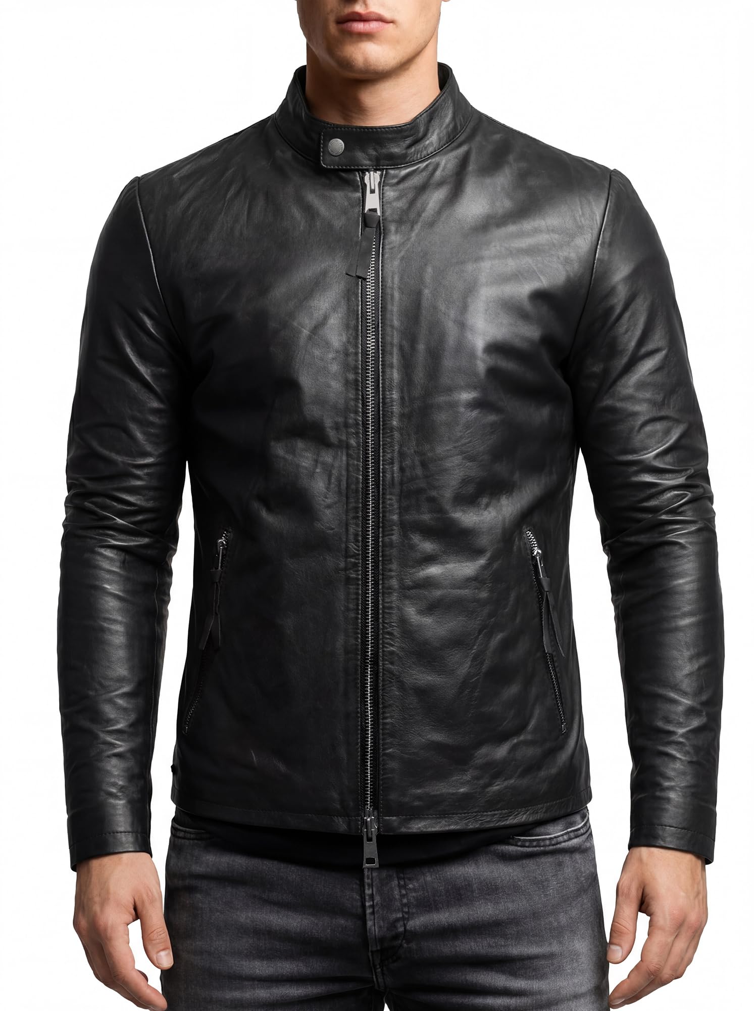 Crone Noa Herren Lederjacke Cleane Basic Echtleder Jacke
