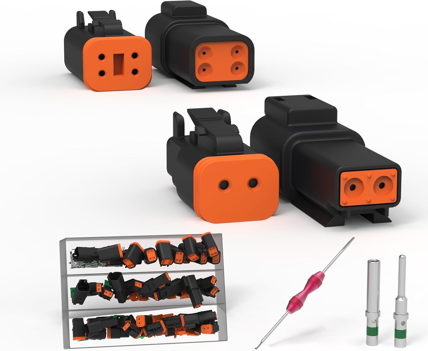 2 Pin Deutsch Connector - Upgraded Solid Contacts (Size 16), Black 15 Sets 2-Pin & 5 Sets 4-Pin Waterproof Automotive Wire Connectors with Pin Removal Tool for Marine, Off-Road Light Bar (14-20 AWG)