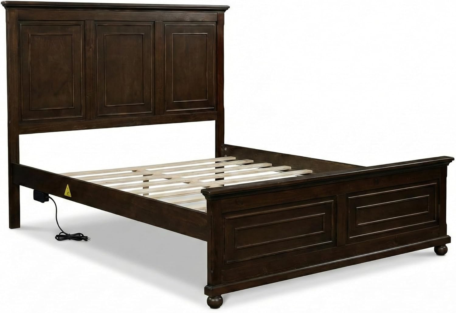 Mirightone Farmhouse Queen Bed Frame with Tall Headboard, Wood Platform Bed and Footboard & Charging Station, Mid-Centery Rustic Queen Panel Beds with Slats Support, No Box Spring Needed, Rustic Brwon