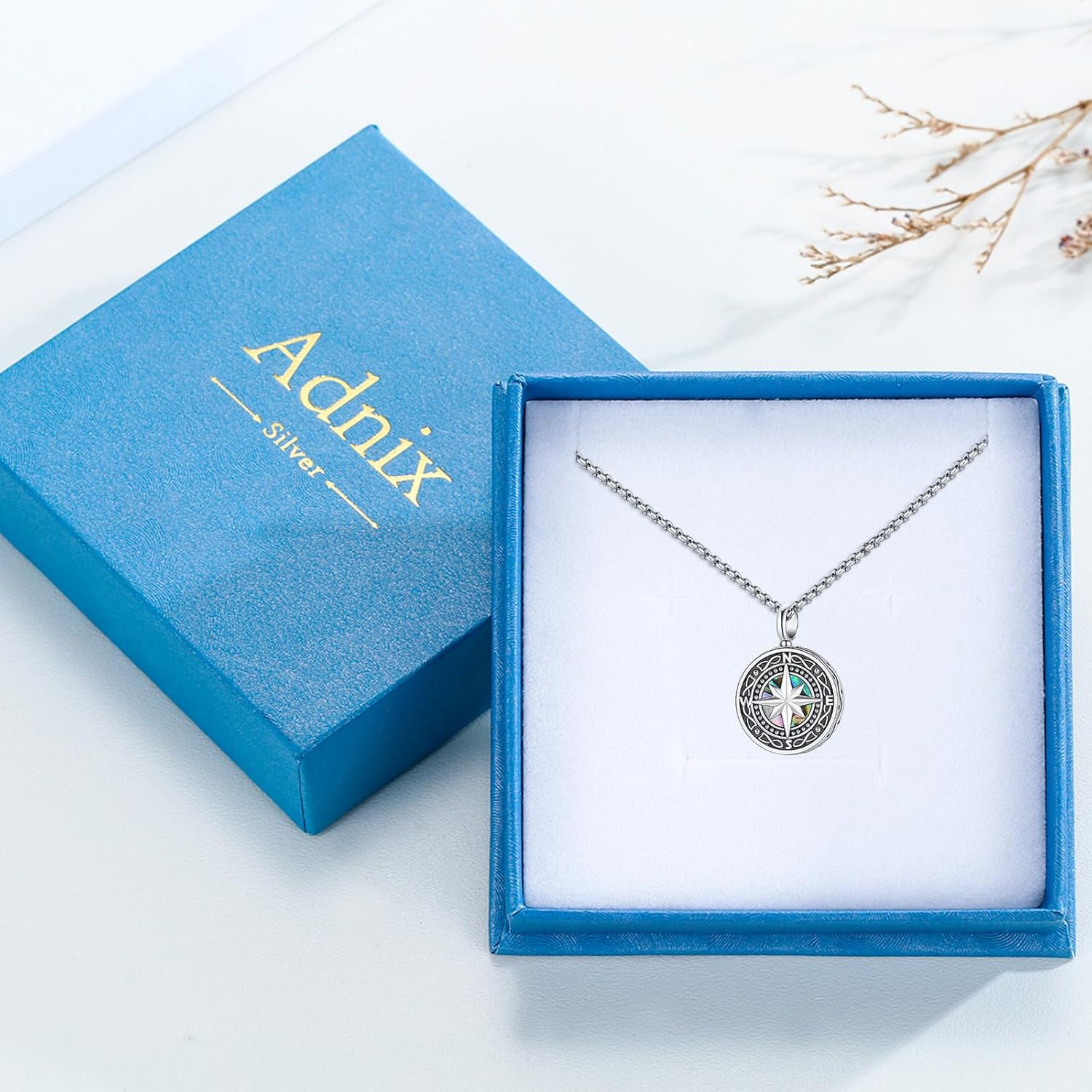 Compass Necklace 925 Sterling Silver Compass Necklace Graduation Inspirational Jewelry for Women Men