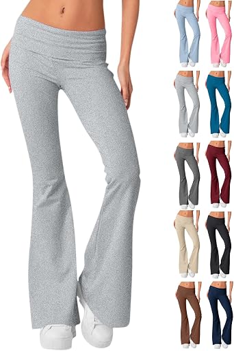 Foldover Flare Yoga Pants for Women Low Rise Cute Flared Yoga Leggings Ladies Comfy Soft Casual Workout Pants
