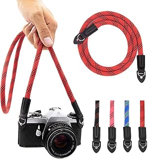 Eorefo Camera Strap Vintage 100cm Nylon Climbing Rope Camera Neck Shoulder Strap for Micro Single and DSLR Camera.(Red/Black)