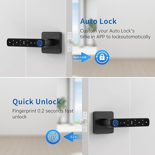Miniatura 4 de Cerradura de puerta de huellas dactilares, perilla de puerta inteligente, cerraduras de puerta biométricas, con aplicacióncódigollave de