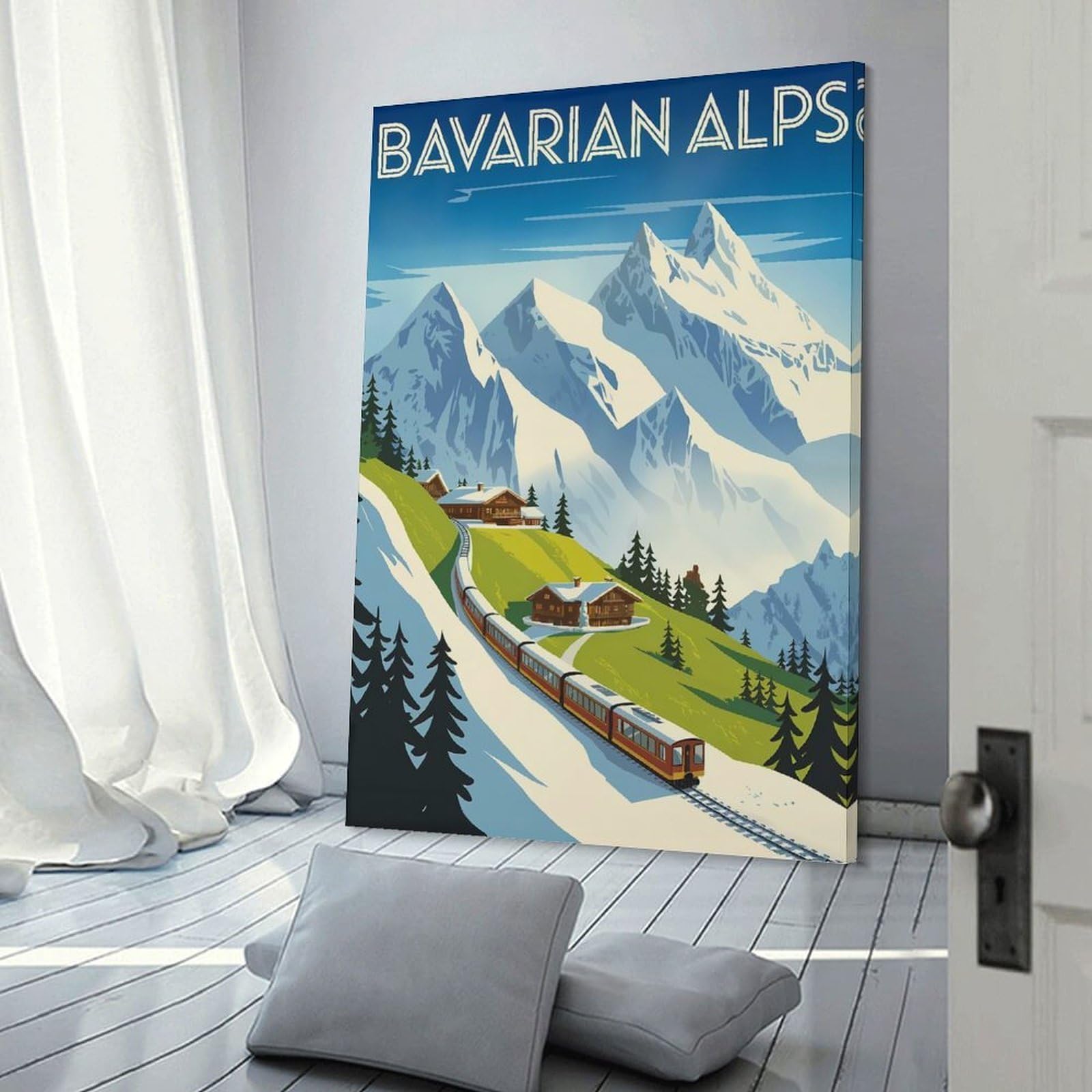 Junmoney Canvas Wall Decor Bavarian Alps Travel, 24x36inch(60x90cm), for Gallery Wall Layouts in Home Or Office, Home Wall Art for Statement Displays