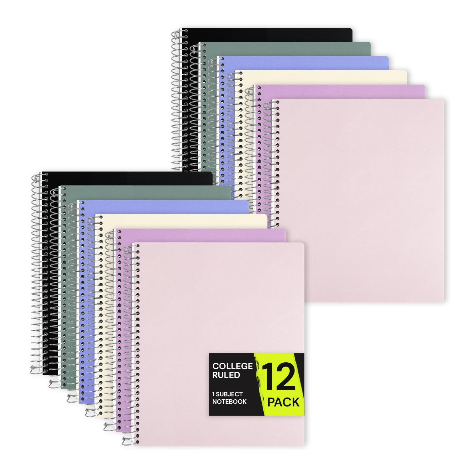 ONAVIA Quaderno a spirale, 1 soggetto, confezione da 12, a righe, 22,9 x 28,9 cm, 100 fogli, impermeabile, per insegnanti, studenti, colori assortiti