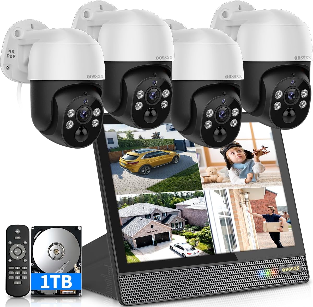 (All-in-One Auto Tracking) Monitor PIR Detected 4K/8.0 Megapixel PTZ 2-Way Audio PoE Outdoor Camera Home Security Camera System Wired Outdoor Video Surveillance