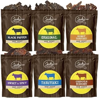 Jerky.com Beef Jerky Variety Pack | Gluten Free Beef Jerky Snack Packs for Adults | Made with Premium Meats | High Protein, Keto-Friendly Jerky Assortment | Gifts for Men (Pack of 6 bags)