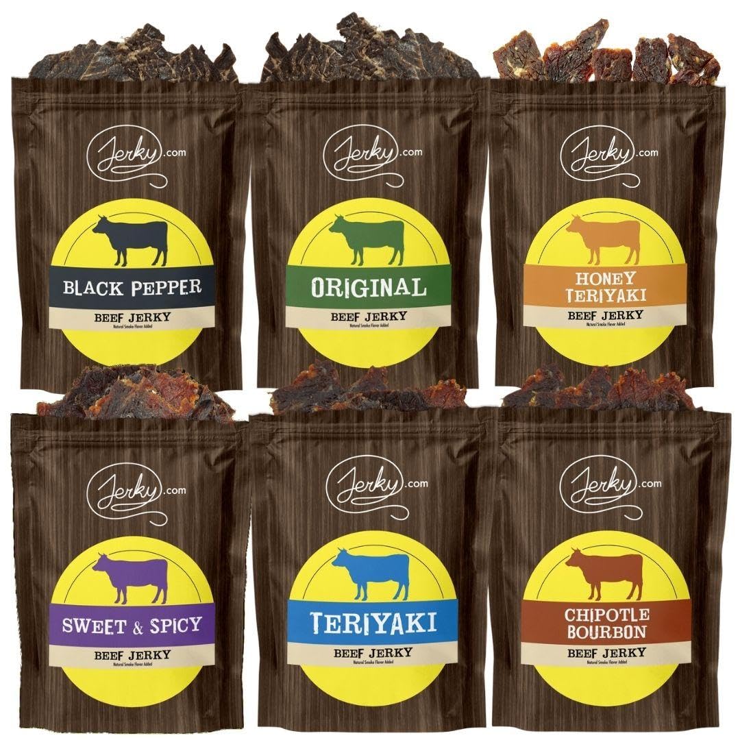Jerky.com Beef Jerky Variety Pack | Gluten Free Beef Jerky Snack Packs for Adults | Made with Premium Meats | High Protein, Keto-Friendly Jerky Assortment | Gifts for Men (Pack of 14 bags)