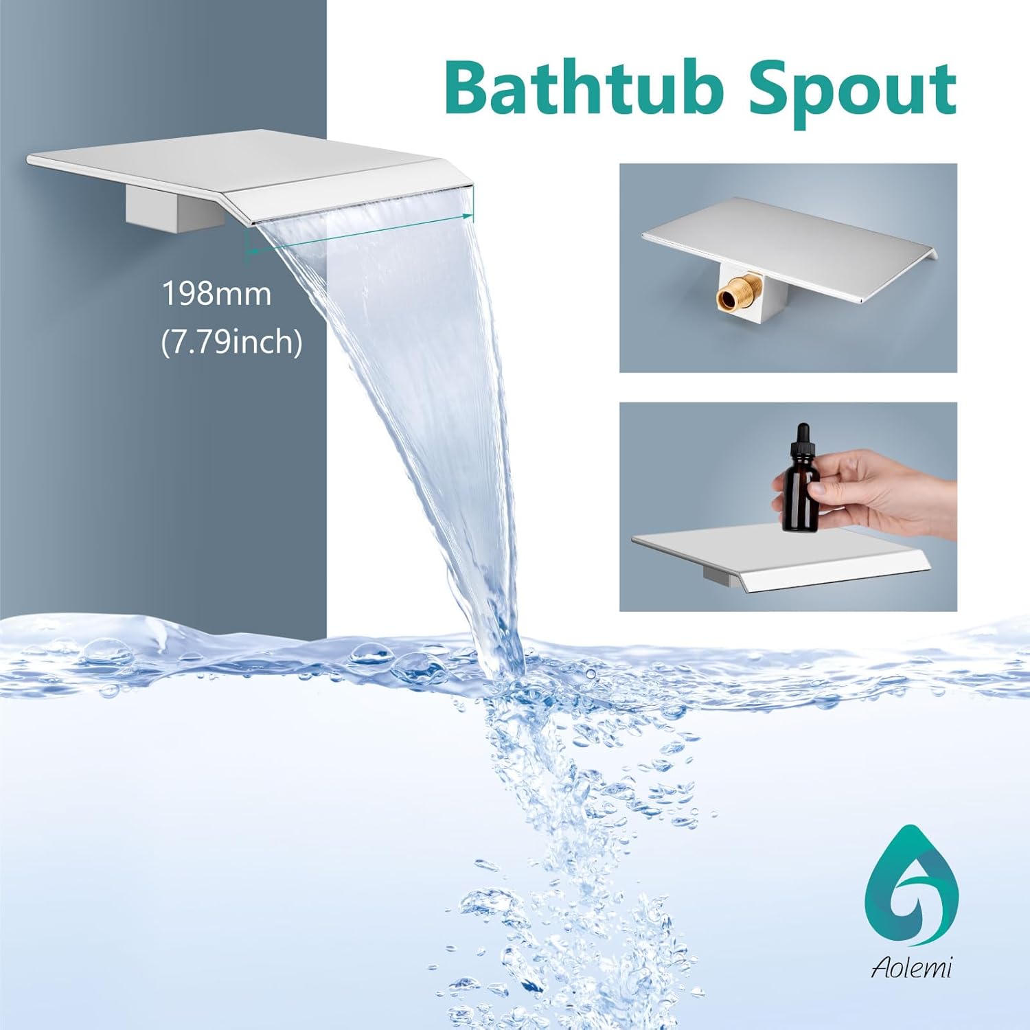 Aolemi Wall Mount Bathtub Faucet Set,Waterfall Tub Filler with Handheld Shower,Single Handle Solid Brass Tub Faucet with Rough-in Valve,Polish Chrome