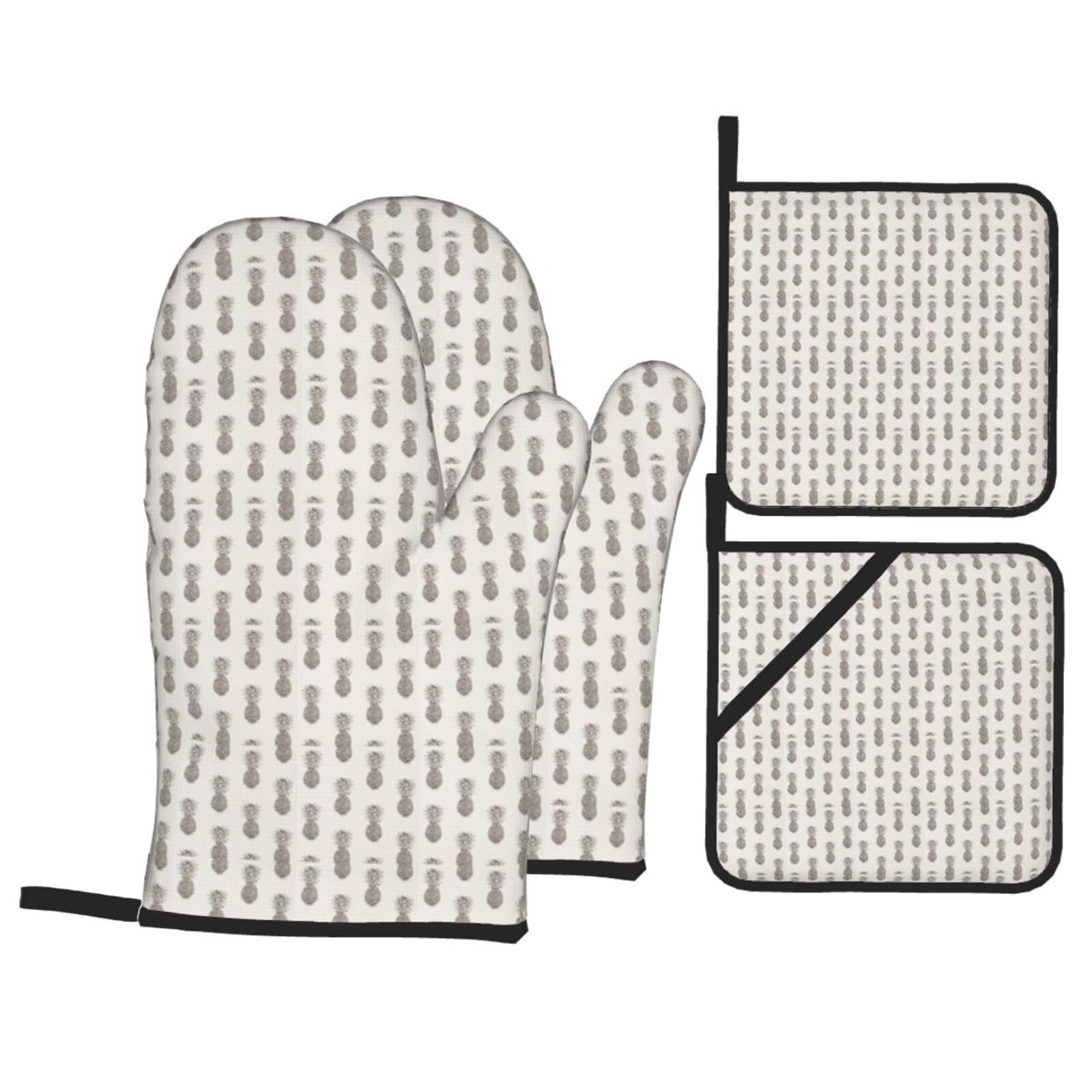 Lovely Pineapple Print 4-Piece Oven Microwaving Set Waterproof Kitchen Gloves for Baking Grilling Cooking