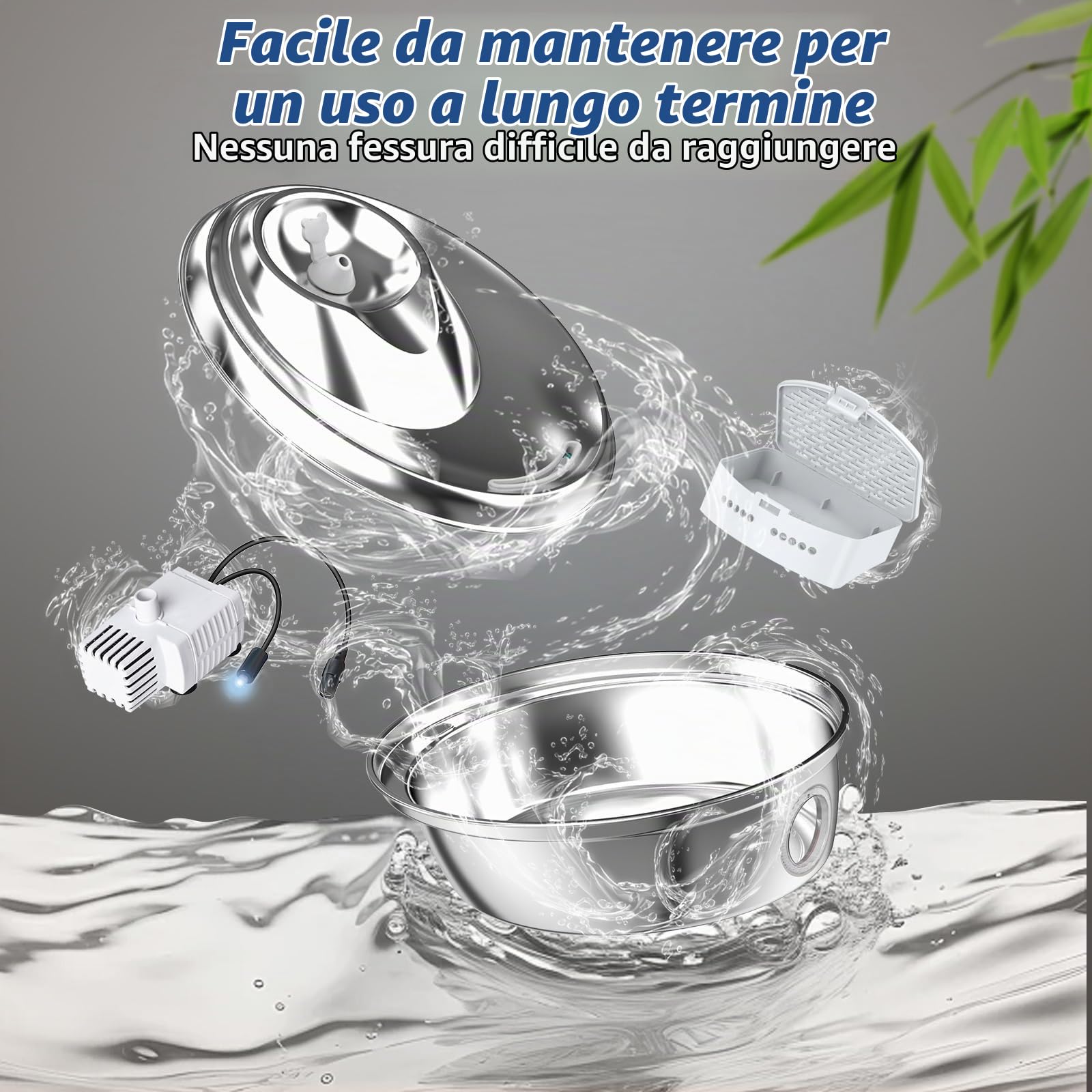 GoldenSun Fontana Automatica per Gatti, in Acciaio Inox, Fontana Automatica per Gatti, 2 l, 12 Filtri ai Carboni Attivi, Adatta per Tutte le Razze (D36)