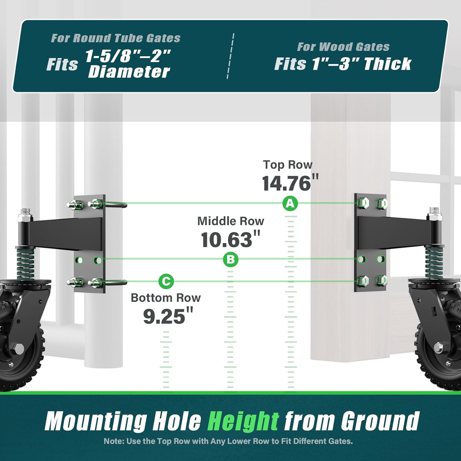 Gate Wheel, 8 Inch Wheel Diameter, Spring-Loaded Heavy Duty Caster for Metal Tube & Wooden Gates, 700 lbs Capacity, Black (1-Pack)