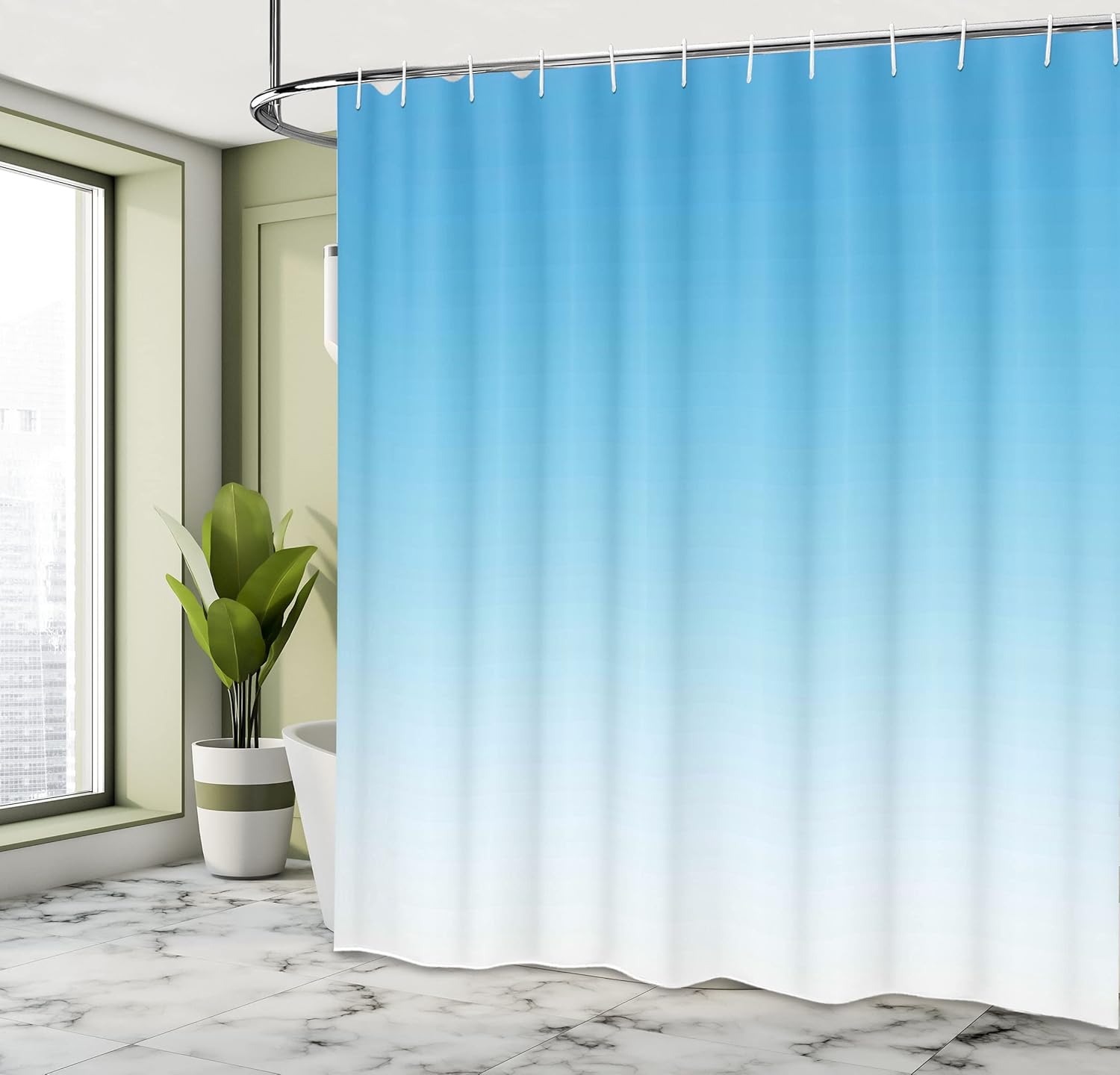 Ambesonne Ombre Shower Curtain, Skyscapee in The Spring View Tropical Blue Inspired Vivid Colored Modern Design Print, Cloth Fabric Bathroom Decor Set with Hooks, 69" W x 75" L, Soft Blue