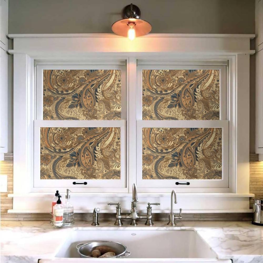 18"x236" Brown Vintage Boho Paisley Flower Peel and Stick Self Adhesive Wallpaper Removable Contact Paper Stick on Easy Peel Off Wall Paper for Kitchen Bedroom Bathroom Renter