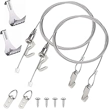 Hyber&Cara Kit accrochage de cadre photo et miroir, fil suspension tableau en acier inoxydable ø2mm x 2m avec crochet réglable et crochets pour cimaise classic rail + D anneaux crochets + vis