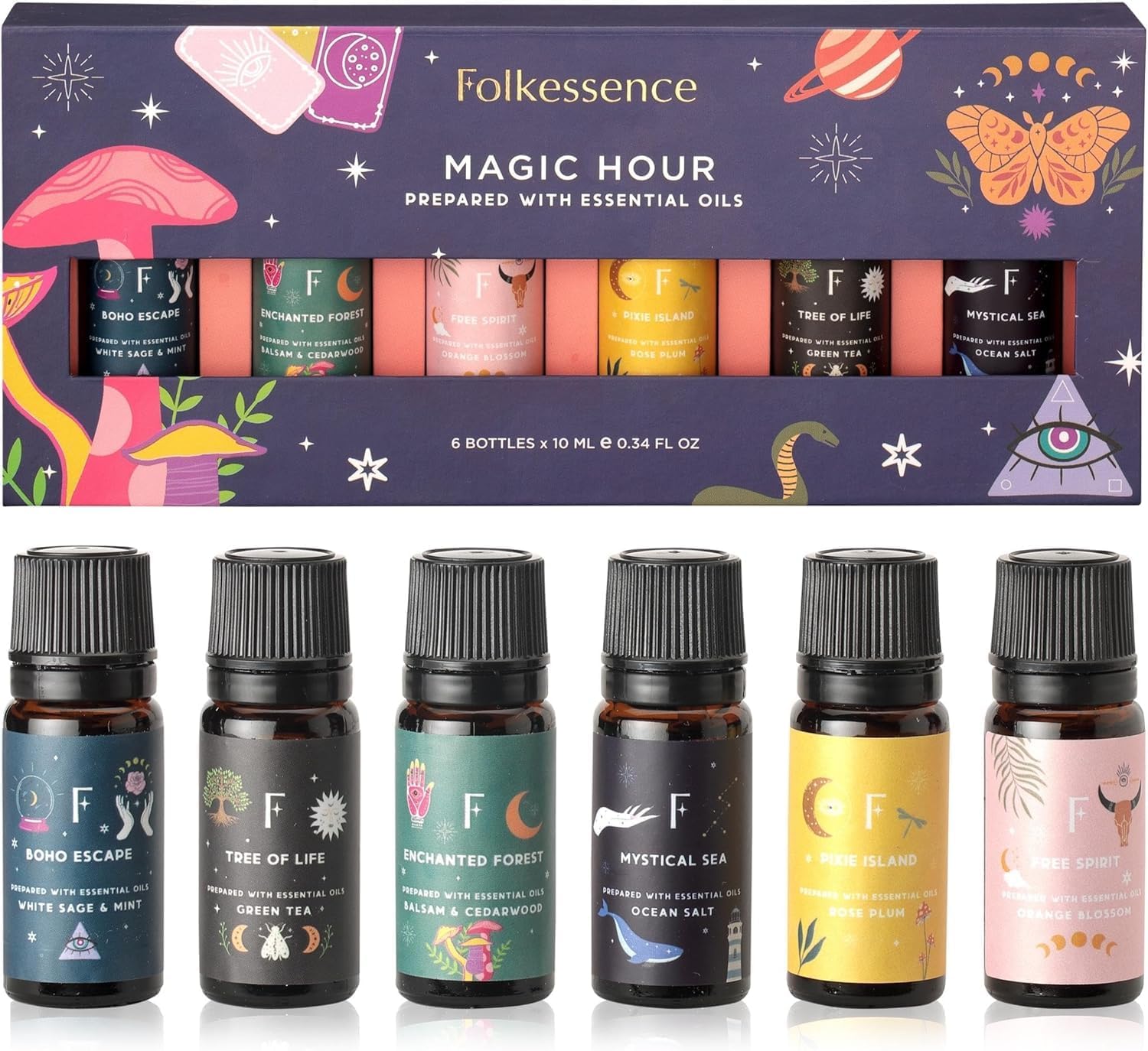Folkulture Essential Oils for Diffuser Oil | Set of 6 Fragrance Oil or Diffuser Oils Scents for Home | Diffuser Essential Oil | Fragrance Oil for Diffusers- White Sage, Cedarwood