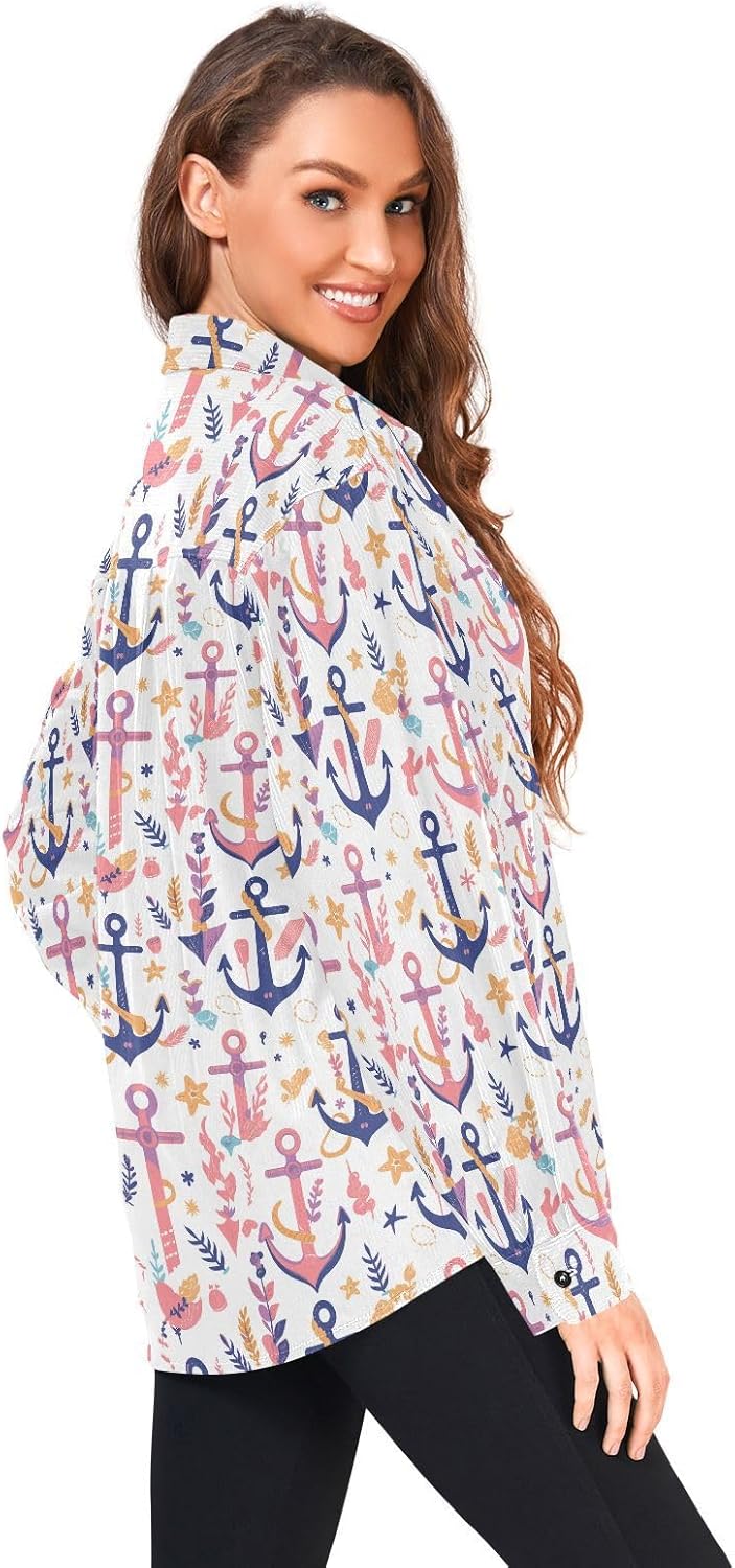 KLL Ocean Themed Simple Anchors Women's Men's Regular-Fit Rugby Shirts Outdoor Long Sleeve Work Outfits