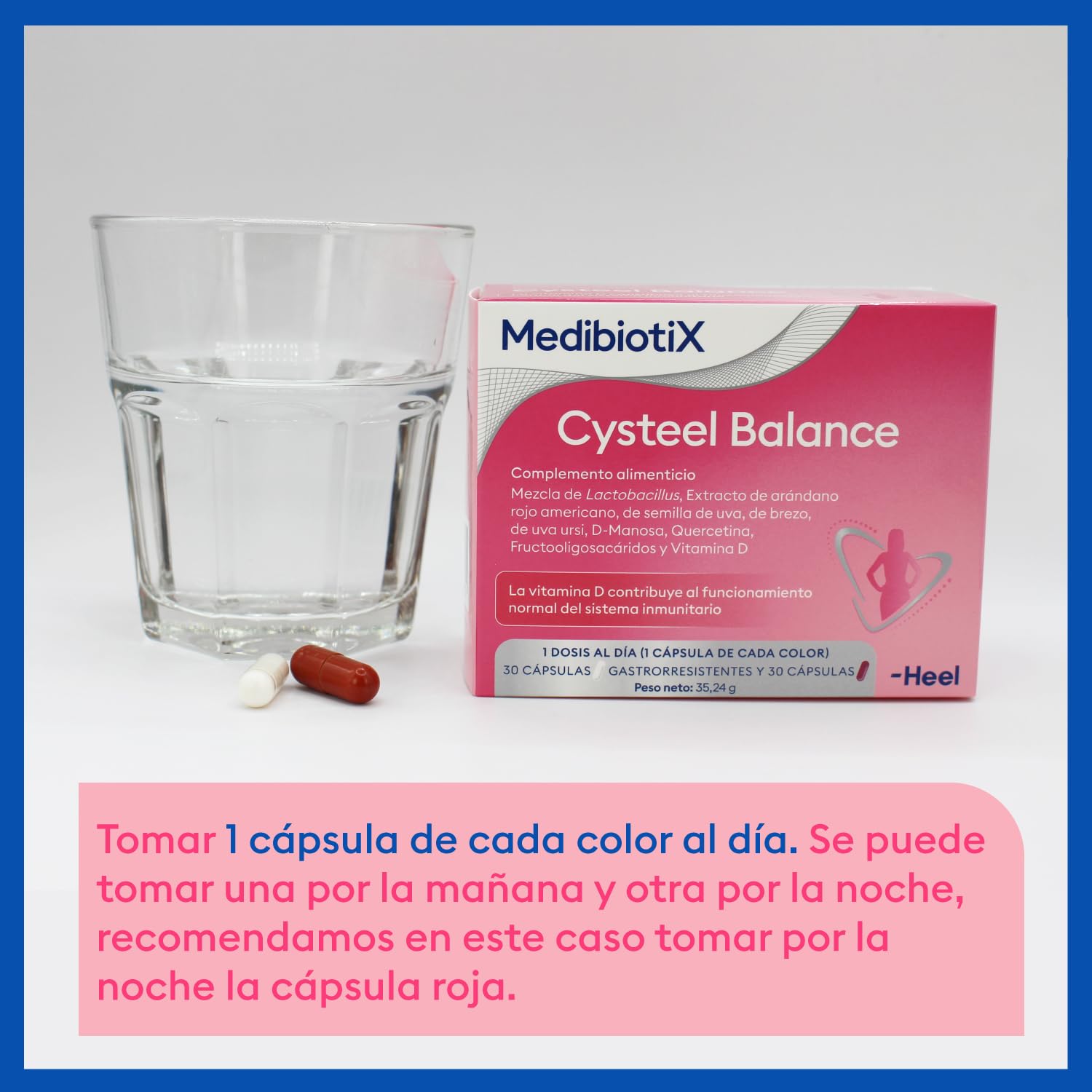 MBX Cysteel Balance Heel – Probióticos y Prebióticos + D-Manosa y Arándano Rojo – Bienestar Urinario y Salud Íntima Femenina – Cápsulas Gastrorresistentes de Alta Absorción – 30 + 30 Cápsulas
