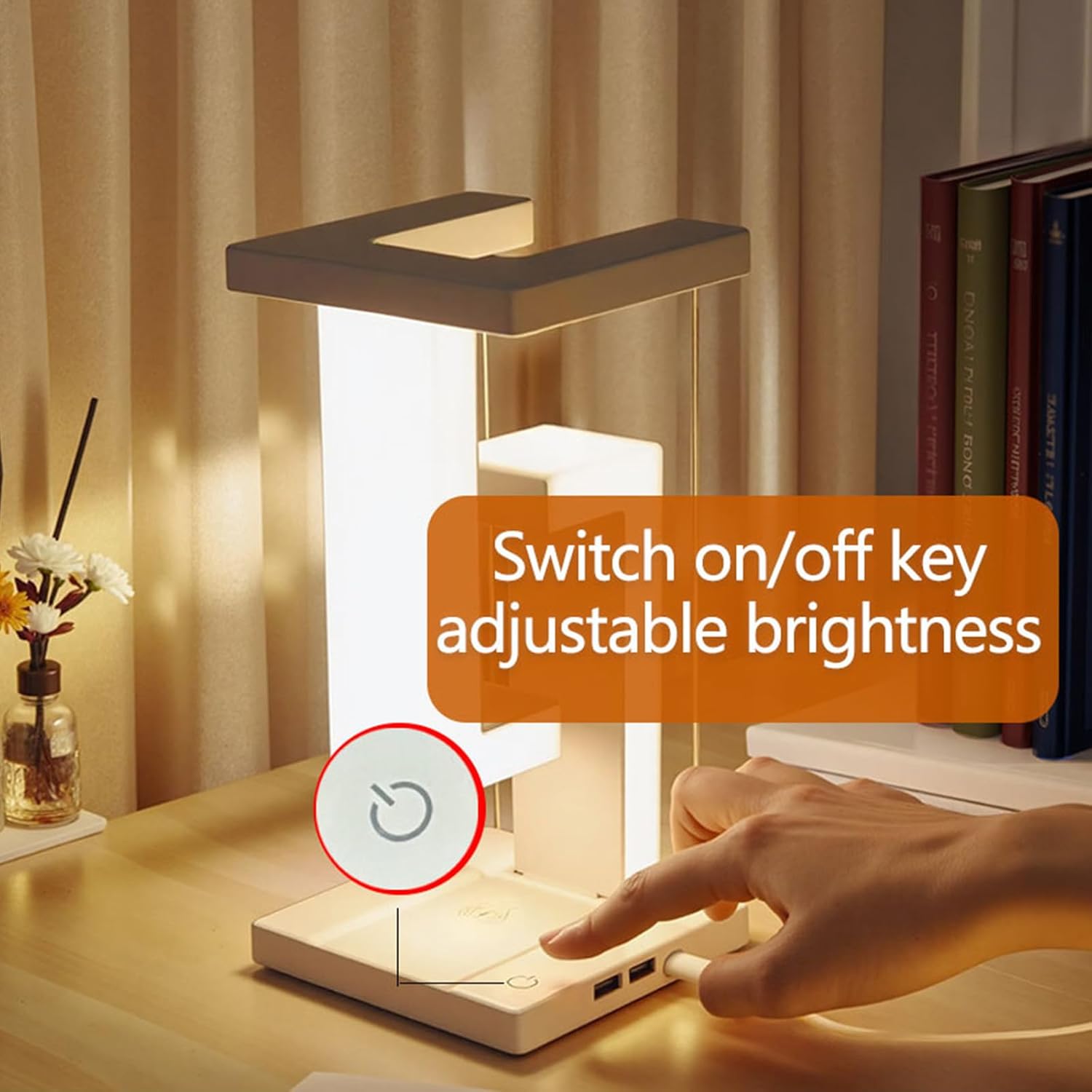LED Wireless Charging Desk Lamp - Anti-Gravity Suspension Design, 3-Level Touch and Adjustable Brightness, USB-C Port, Suitable for Home Office, Study, Reading, College Dormitory