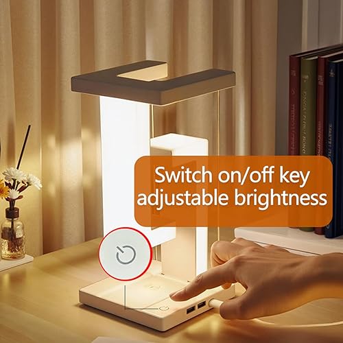 Miniatura 5 de Lámpara LED de escritorio de carga inalámbrica, diseño de suspensión antigravedad, táctil de 3 niveles y brillo ajustable, puerto USB-C, adecuada