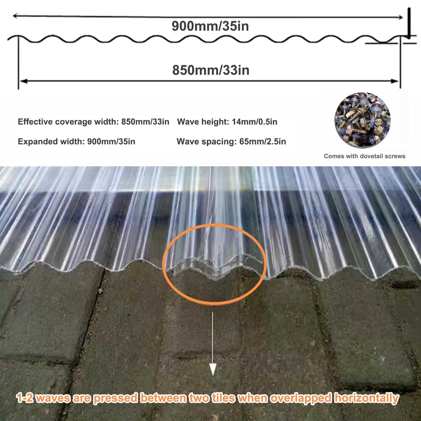Planchas Transparentes Tejados,Panel para Tejado Ondulada,Lámina Techo de FRP de 2mm de Espesor,Chapa Tejado o Pared a Prueba de Lluvia y Protección UV,para Cochera (0.9x0.9m/35x35in,3 Pcs)