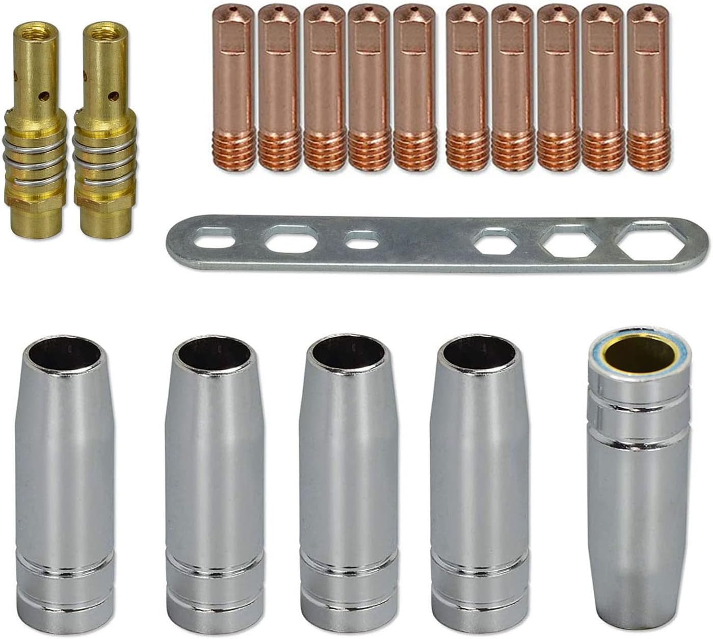 RIVERWELD MIG MAG Contact Tips .035" 0.9mm M6 140.0177 Tips Holder Difuser 002.0078 Shroud Conical Gas Nozzle 145.0075 Plate 191.0001 kit for MB15 15AK Welding Torch 18pcs