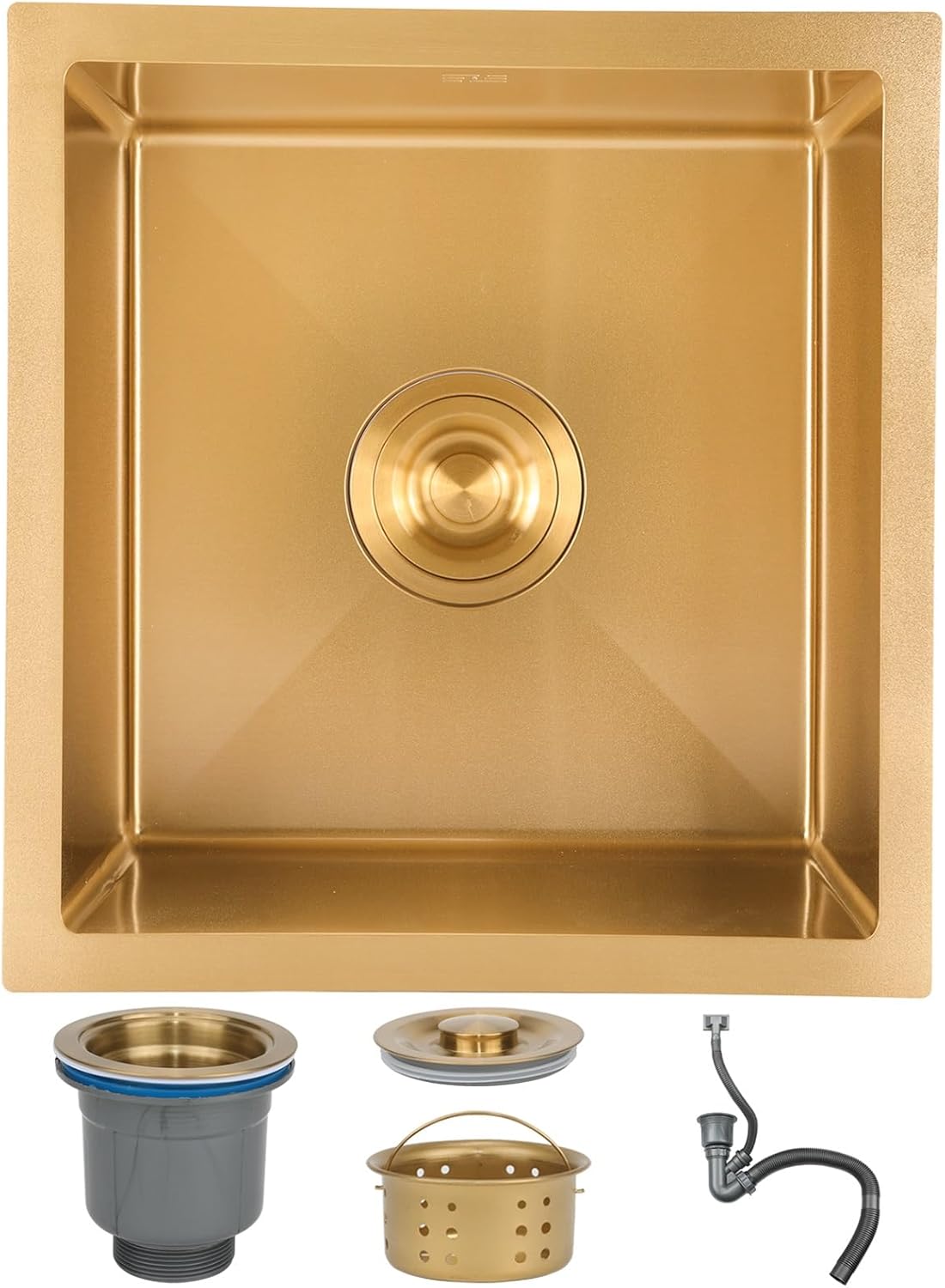 DSMRLEOP Gold Stainless Steel Kitchen Sink, Nano-Coated Single Bowl Design In Multiple Sizes, Drop-In Or Undermount Installation Bar Sink, Easy-Clean Handmade Prep Sink With Drain Kit(Gold#01,55x40cm)