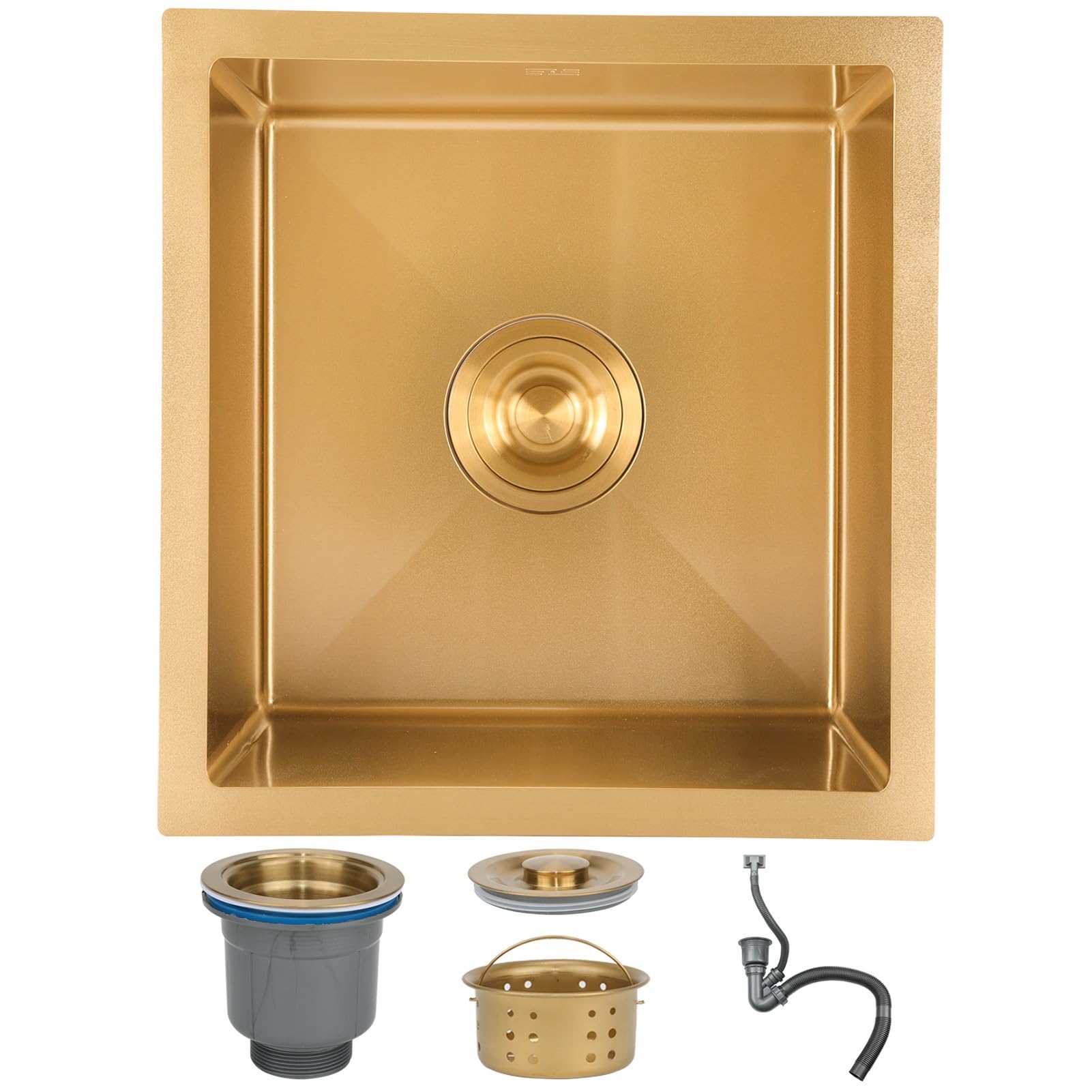 ZQFHSX Gold Stainless Steel Kitchen Sink - Nano-Coated Single Bowl Easy-Clean Handmade Prep Drop-In/Undermount Installation 36x36cm Perfect for Home & Bar Use